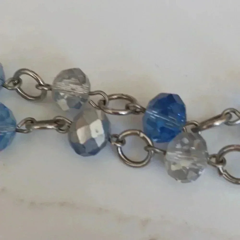 Blue and silver crystal necklace 34 inches